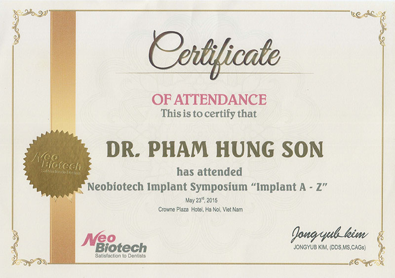 Chứng Nhận Tham Gia Hội Nghị Chuyên Đề "Implant A-Z" Của Nobiotech