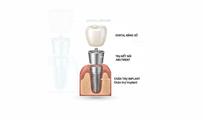 Cấu trúc chi phí trồng 1 răng Implant gồm 3 phần